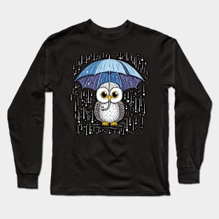 Snowy Owl Rainy Day With Umbrella Long Sleeve T-Shirt